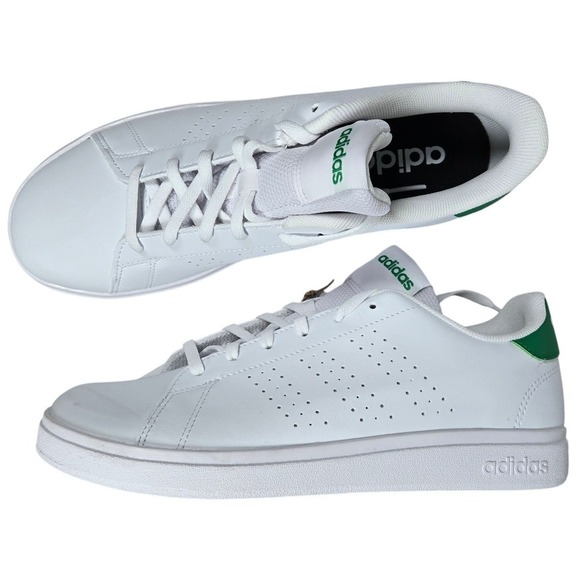 adidas Men's Advantage Base 2.0 Tennis Shoes White Green 7 - Picture 1 of 14